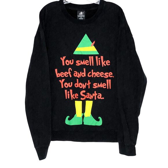 Elf You Smell Like Beef And Cheese Black Sweatshirt Mens XL Christmas Santa - Picture 1 of 5